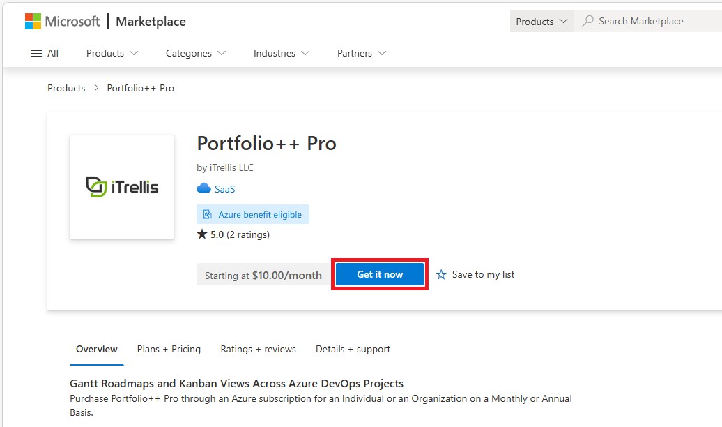 Click 'Get it now' in Azure Marketplace