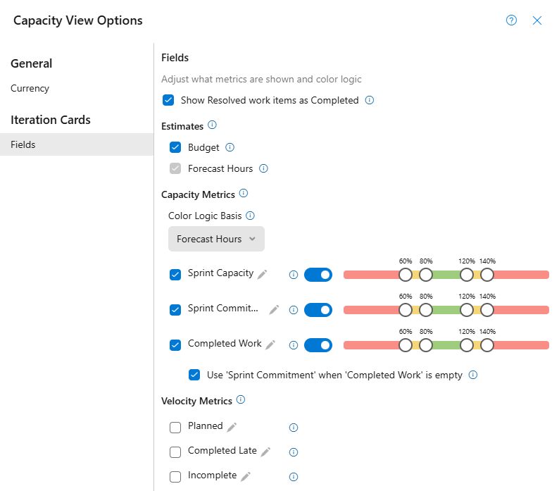 Capacity Field Options