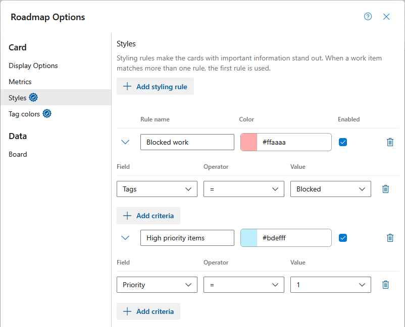 Styling Rule Configuration