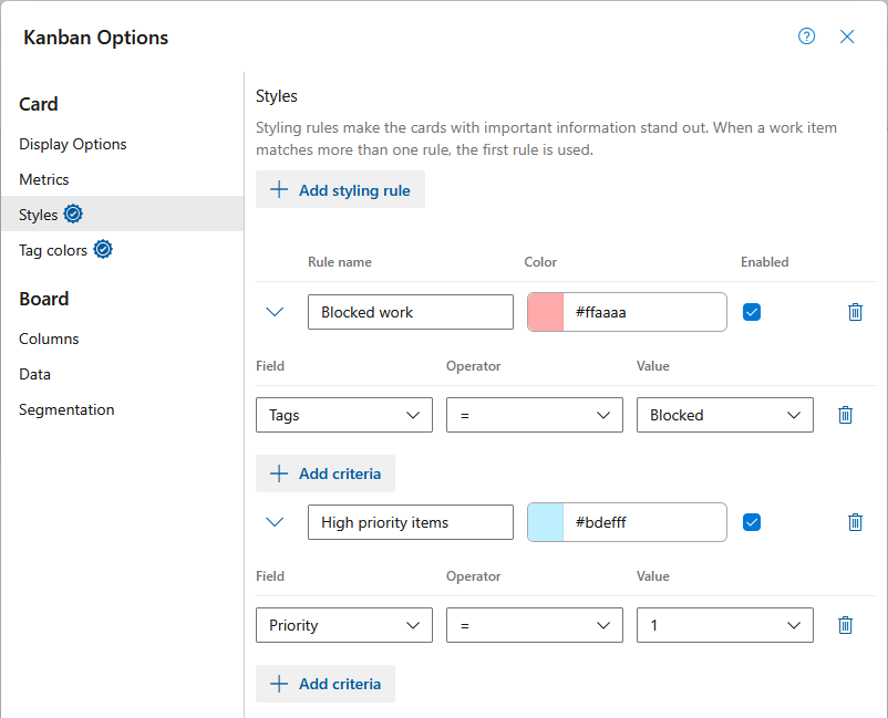 Styling Rule Configuration